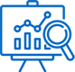 Data analysis icon with chart and magnifying glass.